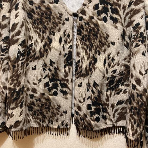 Vintage K Woman Women's Abstract Animal Print Beaded Fringe Cardigan Size 22W - Picture 3 of 6